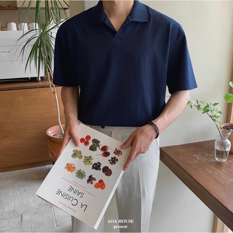 Áo thun Polo Nam cổ bẻ, dáng suông, có 3 màu [Collared V Polo]