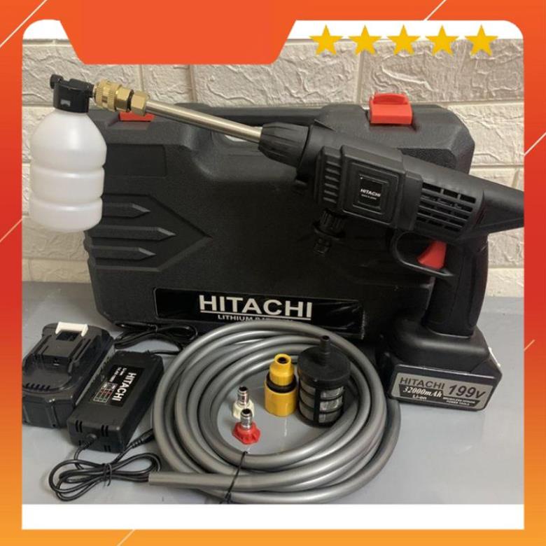 Máy rửa xe dùng pin mini, Máy xịt rửa tăng áp Hitachi 199V áp lực cao 1400W