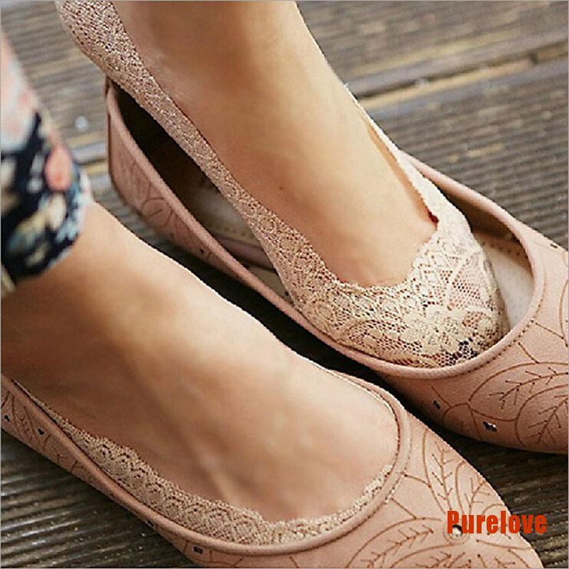 Vớ thuyền phối ren vô hình chống trượt thời trang dành cho nữ