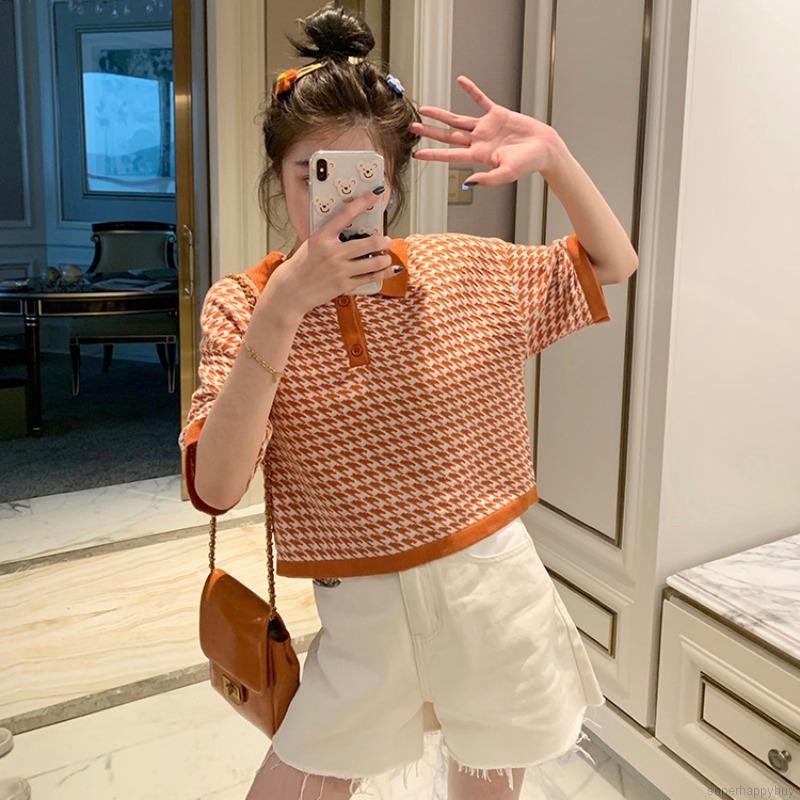 Áo sơ mi tay ngắn dáng rộng hoạ tiết sọc ca-rô cho phái nữ