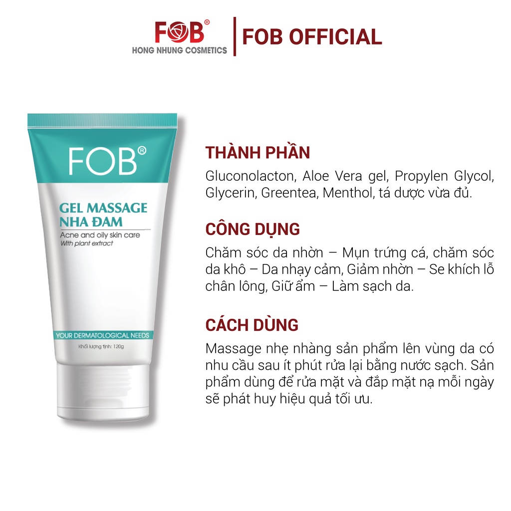 Sữa rữa mặt chăm sóc da nhờn - Mụn trứng cá - FOB® GEL MASSAGE NHA ĐAM