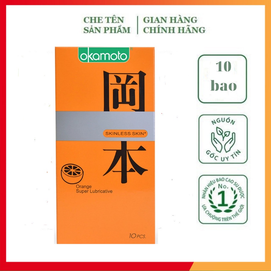 Bao Cao Su OKAMOTO CAM Cao Cấp, Siêu Mỏng Hộp 10 Chiếc, Hàng Chính Hãng - Nhật Bản (Che Tên Sản Phẩm)