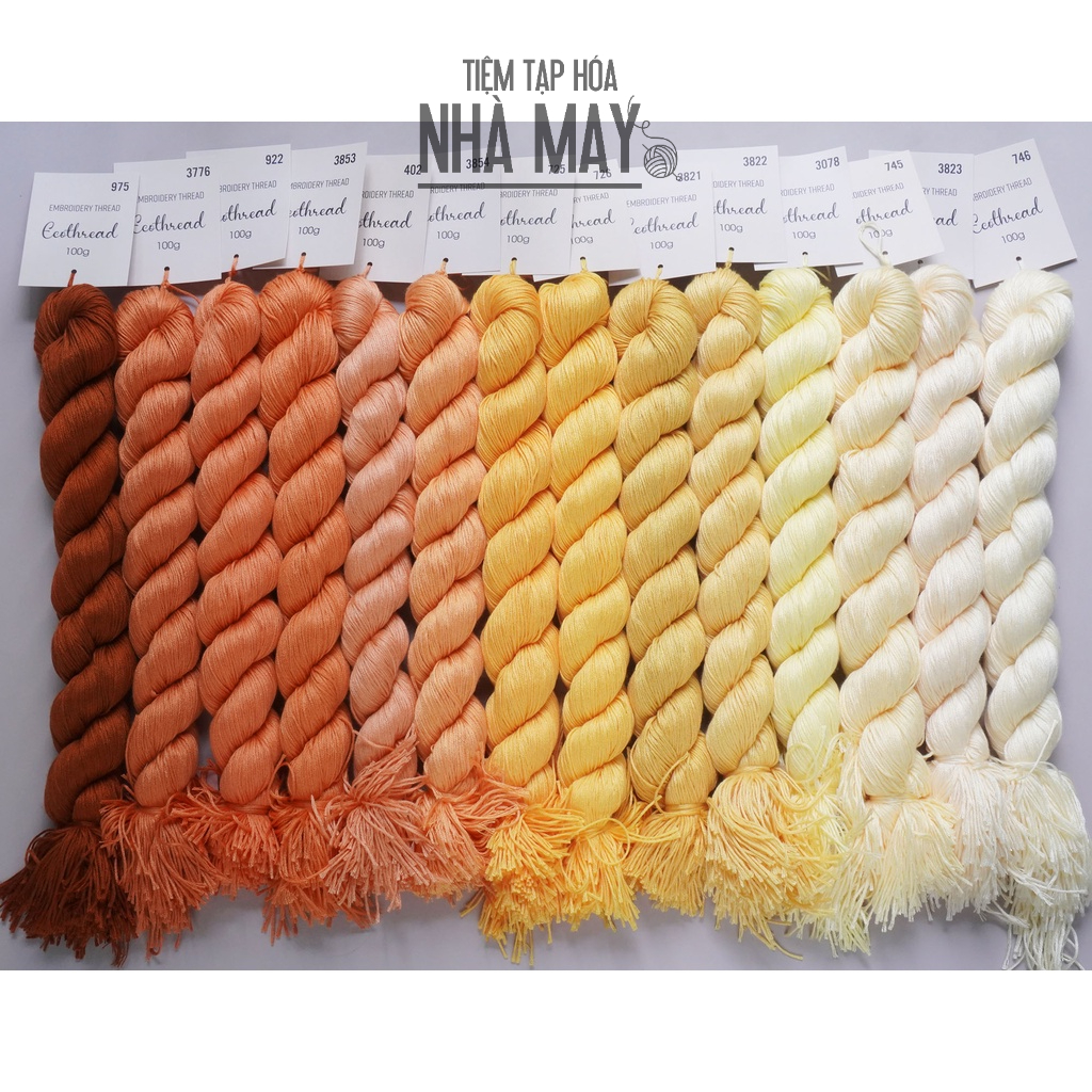 [Bảng 3/6] Chỉ thêu Eco-thread Tiệm tạp hóa nhà May nhuộm sinh học (giá 1 bó 100g) bảng vàng cam