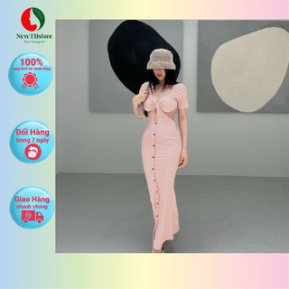Đầm maxxi dài body tk dãy nút chất xương cá