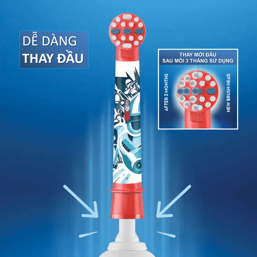 Bàn Chải Điện Cho Bé Từ 3+ Tuổi Oral-B Kids Electric - Nhiều nhân vật hoạt hình Disney, 2 Chế Độ, 4 Tem Dán Tay Cầm