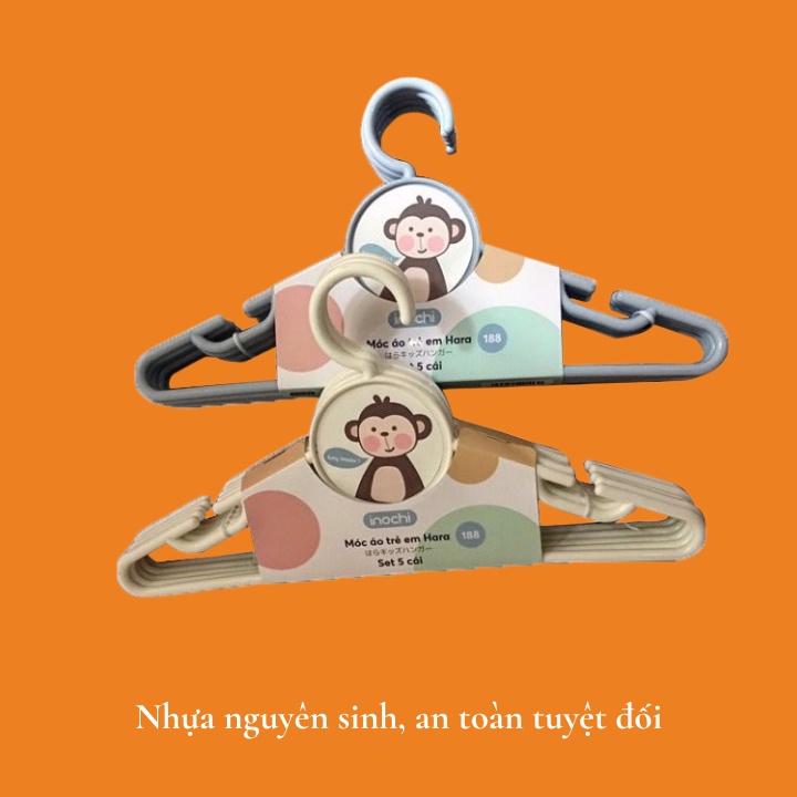 Móc phơi quần áo trẻ em, nhựa, thông minh, chống trượt, an toàn Inochi Hara Nhật Bản, treo vest, đầm, váy kiểu Vapu HCM