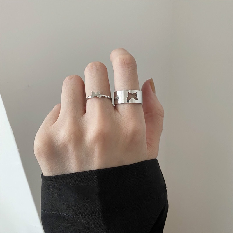 Set Nhẫn Hai Mảnh  191133Quạt Hàn Quốc Bề Mặt Rộng Đục Lỗ Hình Bướm Thời Trang Dễ Phối Đồ