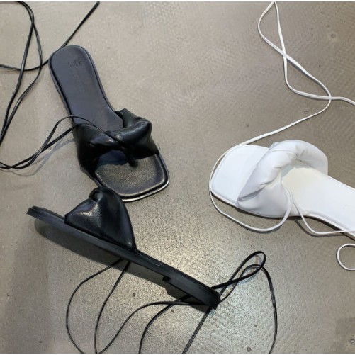 Dép buộc dây đế bệt mũi vuông phong cách Hàn Quốc thời trang mùa hè 2021 mới