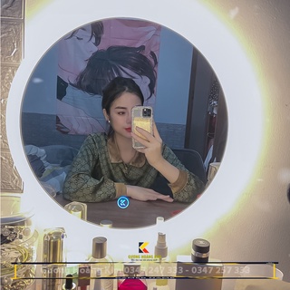 ( giá sỉ ) gương tròn đèn led hoàng kim tính năng cảm ứng đồng hồ kích thước D60 D70 cm guonghoangkim mirror HK-0006
