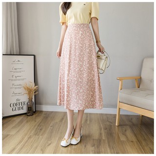 Chân váy dáng midi hoa nhí màu hồng pastel đáng yêu có ảnh thật