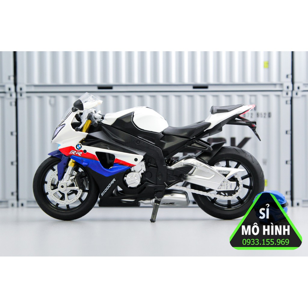 [ Sỉ Mô Hình ] Mô hình xe mô tô BMW S1000RR phiên bản sáng đèn 1:12 Trắng