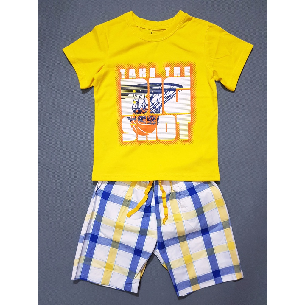 Bộ thun cotton quần caro kiểu dáng thể thao cá mập, bóng rổ cho bé trai