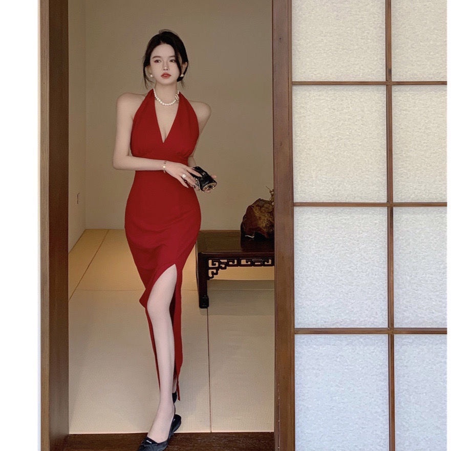 Đầm Hai Dây Dáng Dài Màu Đỏ Trẻ Trung Quyến Rũ Thời Trang Dành Cho Nữ