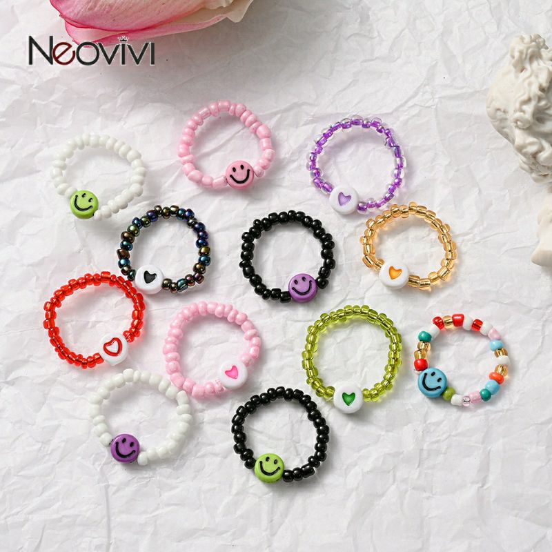 Nhẫn hạt cườm mặt cười mặt trái tim nhiều màu