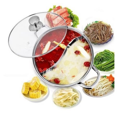 Nồi lẩu 2 ngăn 30cm,32cm nấu được bếp từ nhé có nắp kính-LẨU 2 NGĂN