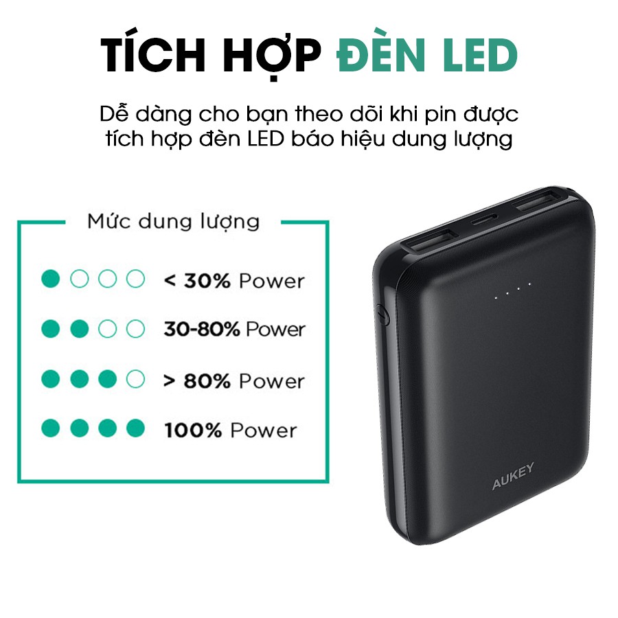 Pin Sạc Dự Phòng 10000mAh AUKEY PB-N66 2 Cổng Sạc 2.4A Công Suất 12W, Công Nghệ Aipower Thông Minh - Hàng Chính Hãng | BigBuy360 - bigbuy360.vn