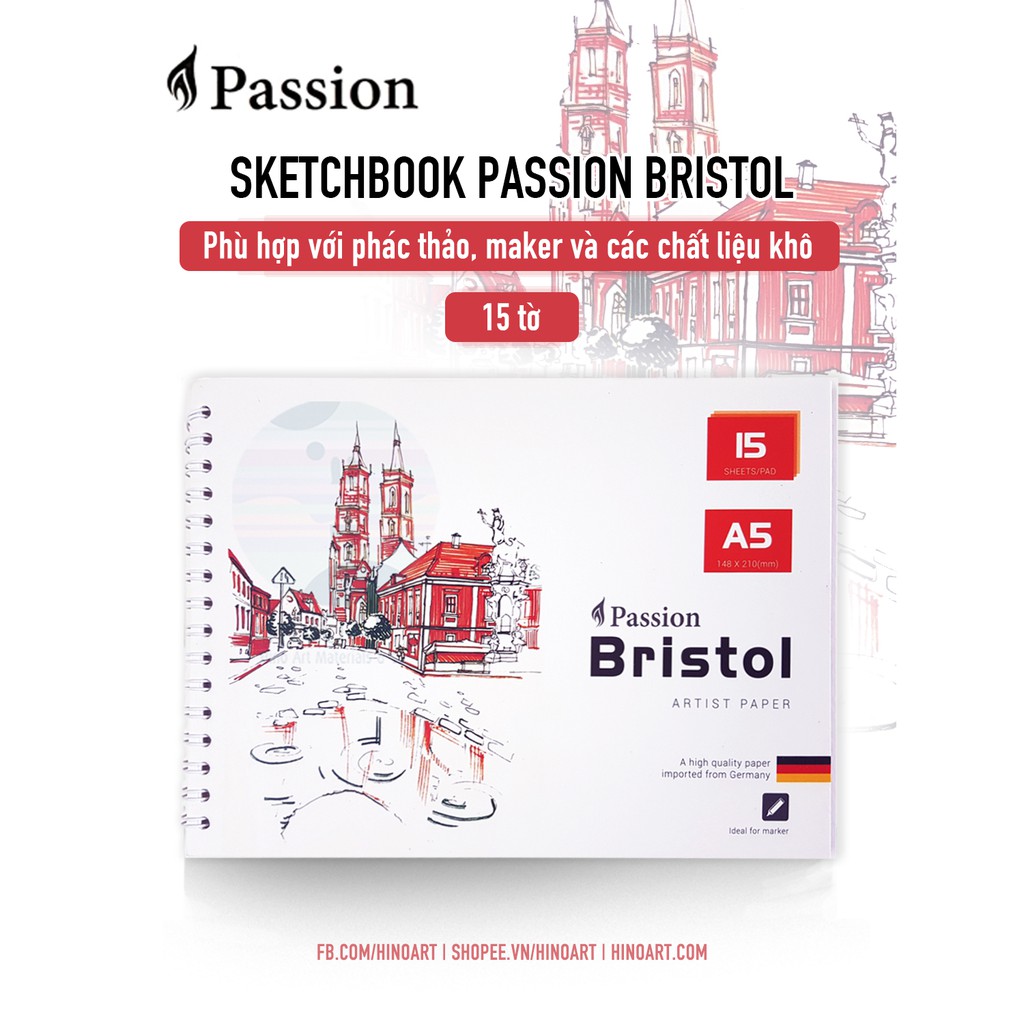 Sổ vẽ bristol Passion Artist Sketchbook - 15 tờ dày mịn 180gsm (marker, ink)