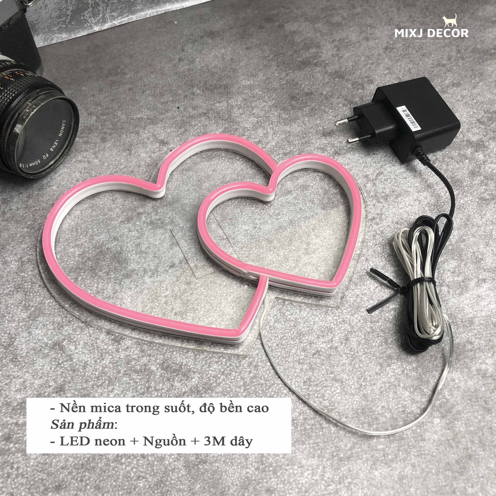 Đèn led Neon trang trí | Hình trái tim | 25x15cm | Decor phòng ngủ | Đèn ngủ | Quà Tặng Cực Chất , Led 12V- MIXJ