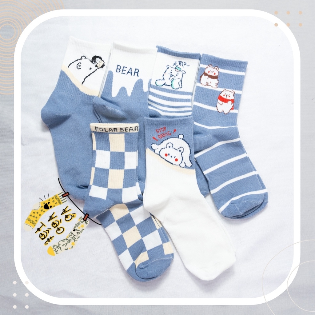 TẤT VỚ CỔ CAO UNISEX GẤU XANH BIỂN