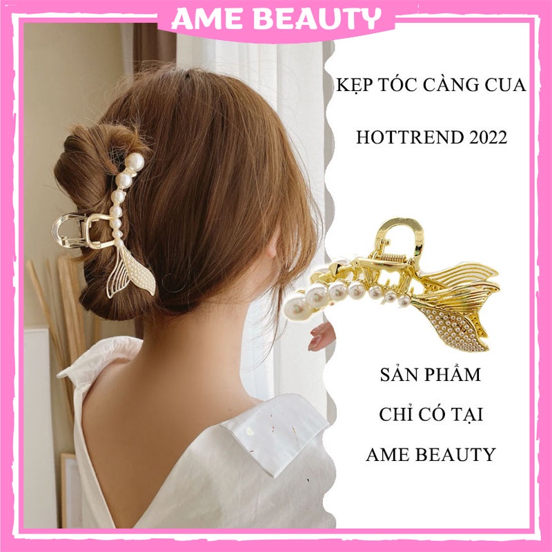 Kẹp tóc Hàn Quốc hình đuôi cá đính đá , kẹp càng cua đính hạt trai , cặp tóc kim loại hottrend 2022