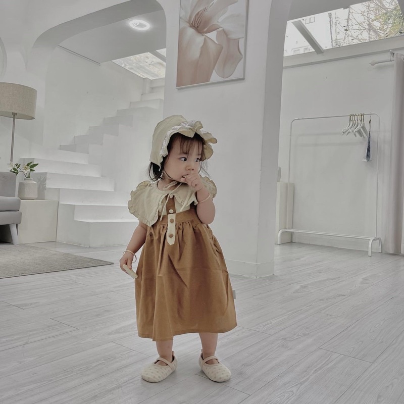 Áo cổ bèo + Yếm + nón em bé gái Nanci