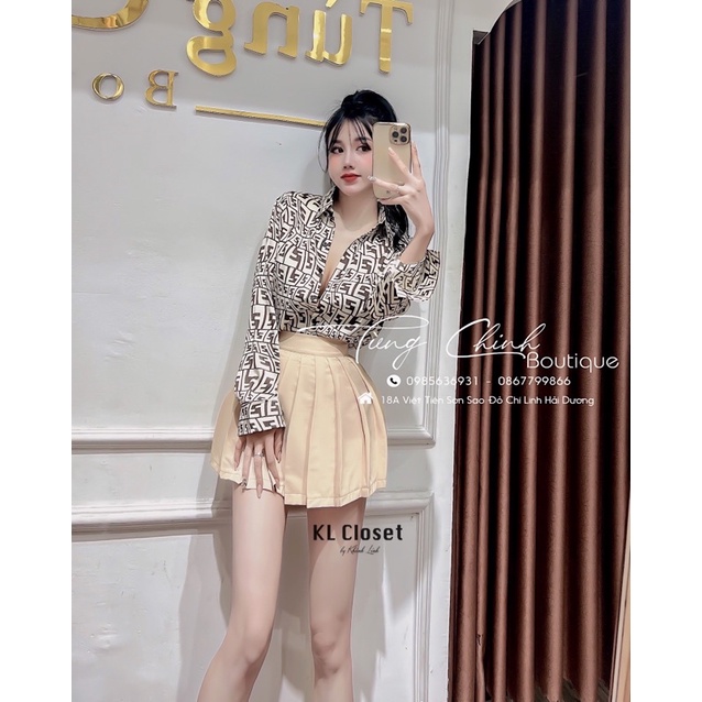 Set áo sơmi FF + chân váy xếp ly