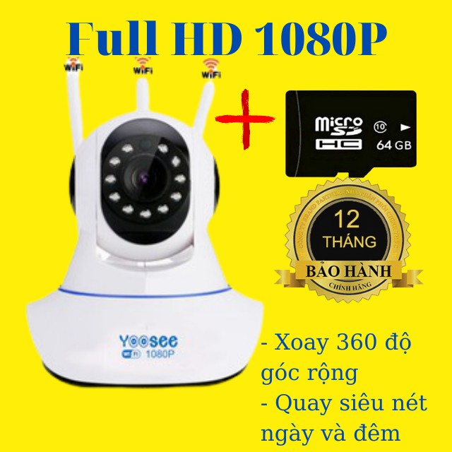 [ Bảo Hành 12 Tháng ] Camera Giám Sát Yoosee 3 Râu 2.0 💕 Freeship 💕Full HD 1080P Siêu Nét Quay 360 Độ Góc Rộng