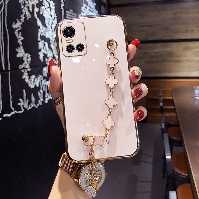 Ốp điện thoại dẻo có vòng tay cỏ may mắn cho Samsung S22 Ultra S21 Plus S21fe S20