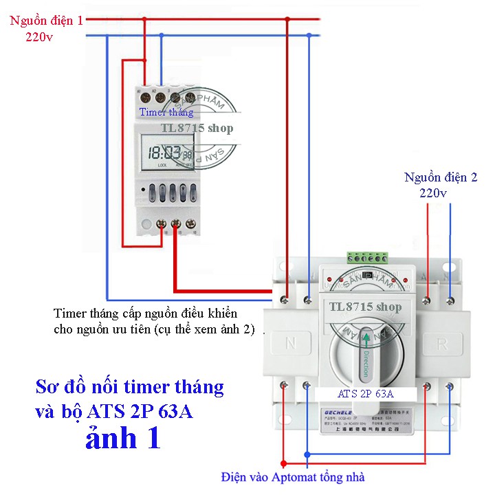 Bộ chuyền đổi 2 nguồn điện theo tháng gồm ATS  2P 63A và công tắc hẹn giờ chu kỳ tháng BT1-30 - Esmarthome