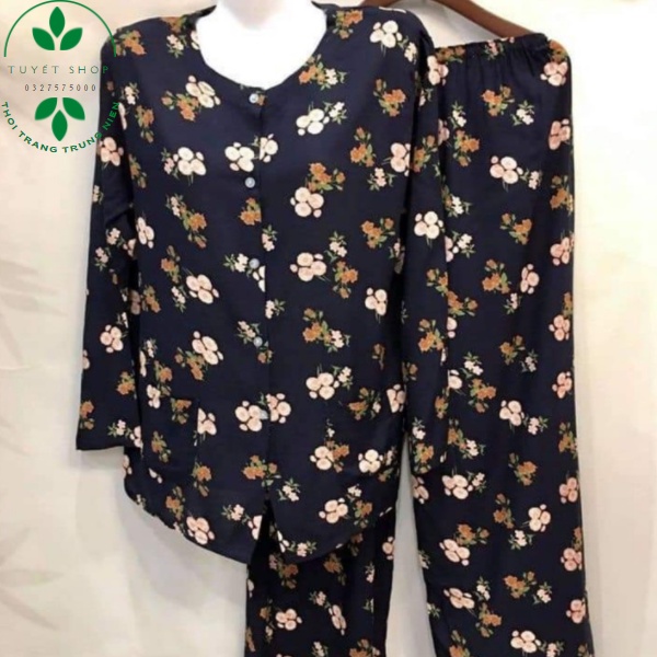 Bộ Lanh Nhung Hoa Dài Tay Thu Đông Trung Niên Cho Các Bà Các Mẹ
