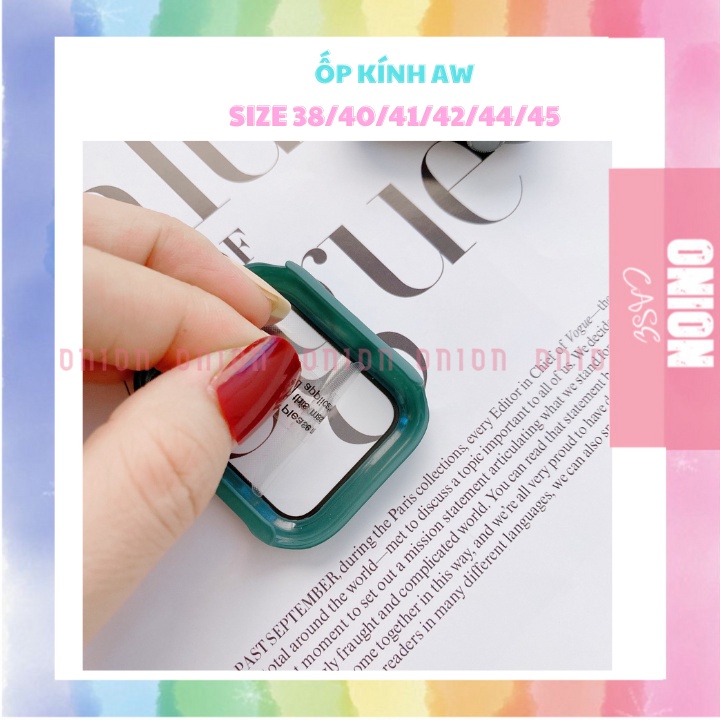 Ốp kính cường lực Full Mặt  Và Kèm Viền Cho Apw đủ mầu size 38mm 40mm 41mm 42mm 44mm 45mm
