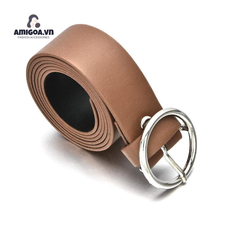 Thắt Lưng Khóa Tròn Bằng Kim Loại Đơn Giản Cho Nữ