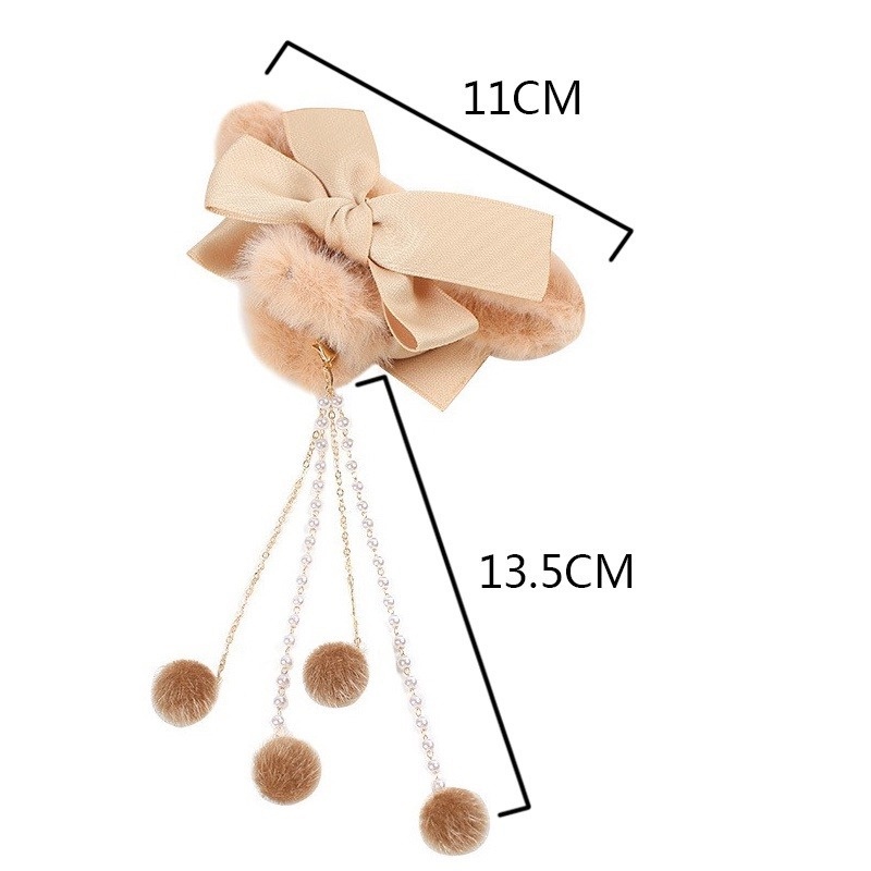 1 Kẹp Tóc Đuôi Ngựa Dài Đính Nơ Bằng Lông Giả Ngọt Ngào Thanh Lịch Cho Nữ