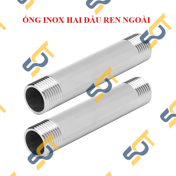 [ỐNG TIỆN REN] Đầu nối ống hai ren ngoài BSP hệ G, đốt nối ren dài 10cm &amp; 1 tấc - Chất liệu Inox