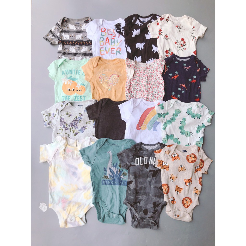 [Chọn mẫu] Set 3 Bodysuit/ body chip tay ngắn Oldnavy thun cotton 100% cho bé trai, bé gái size 0-24M