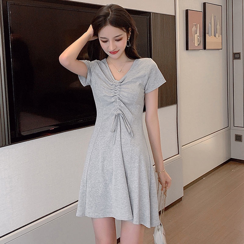 Đầm Tay Ngắn Cổ Chữ V Dáng Ôm Thời Trang Mùa Hè Phong Cách Mới Cho Nữ