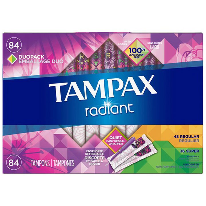 Băng vệ sinh dạng ống Tampax Radiant Duopack Emballage Duo, 84 miếng