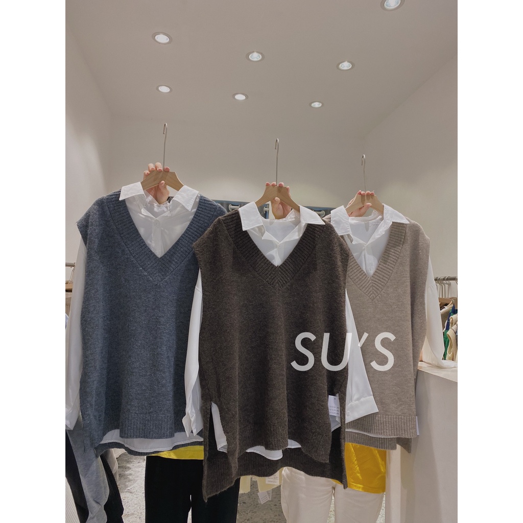 Áo gile len trơn cổ tim xẻ tà A2100 SUSTORE | BigBuy360 - bigbuy360.vn