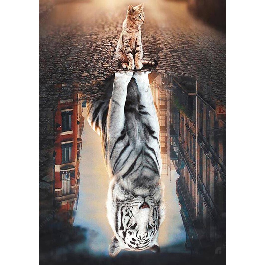 Bộ Tranh Đính Đá 5D Tự Làm 30×40CM Hình Mèo Và Hổ Trang Trí Nhà Cửa