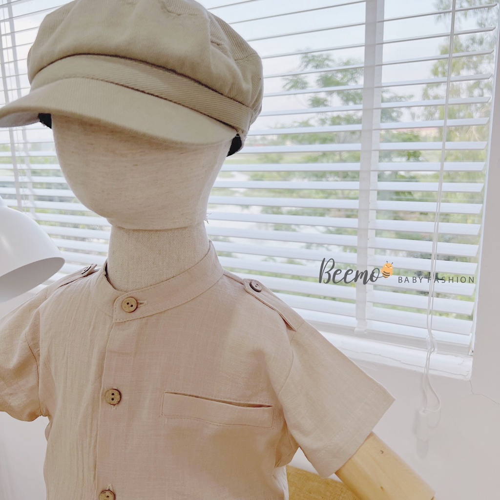 Áo sơ mi cộc tay cho bé trai Beemo, chất liệu thô Hàn, 3 màu xinh xắn B168