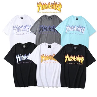 Áo Thun Cotton Ngắn Tay In Chữ Thrasher Thời Trang Cho Nam Nữ