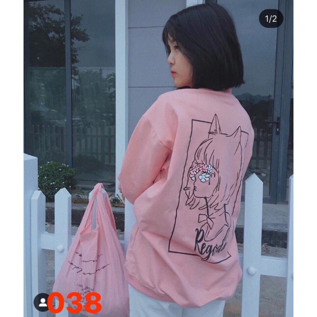 Áo nỉ sweater hoạ tiết hình màu hồng Forgirl dáng rộng