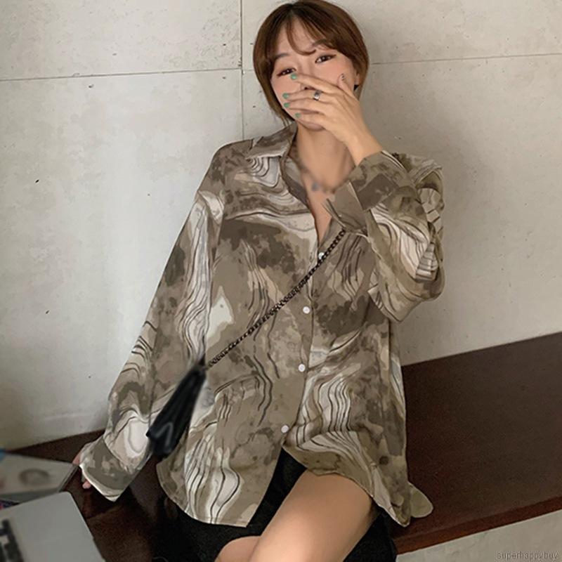 Áo Sơ Mi Dài Tay In Họa Tiết Retro Cho Nữ