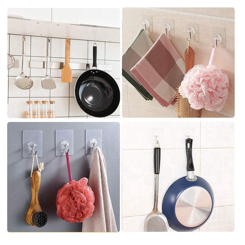 [Ready Stock]  10 pc Thicken Self-Adhesive Clear Strong Plug Hook Wall Storage Multi-use Transparent Pasting Hook