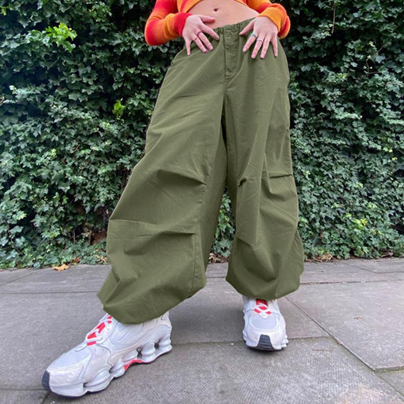 Quần jogger ống rộng màu trơn năng động cá tính cho nữ Y2K