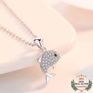 Dây Chuyền Bạc S925 Cá Heo May Mắn Đính Đá Zircon Dễ Thương | Vòng Cổ Nữ Trang Sức Bạc Thời Trang