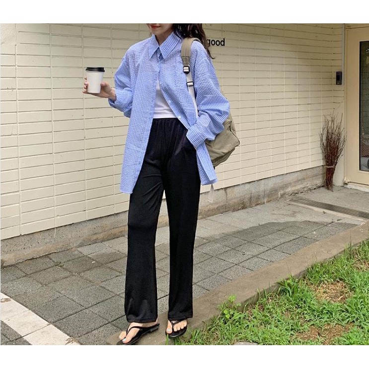 Áo sơ mi tay dài caro nhỏ chất xốp 2 màu trẻ trung cá tính/ Áo khoác nhẹ chống nắng mùa hè phom rộng bigsize_ranstore