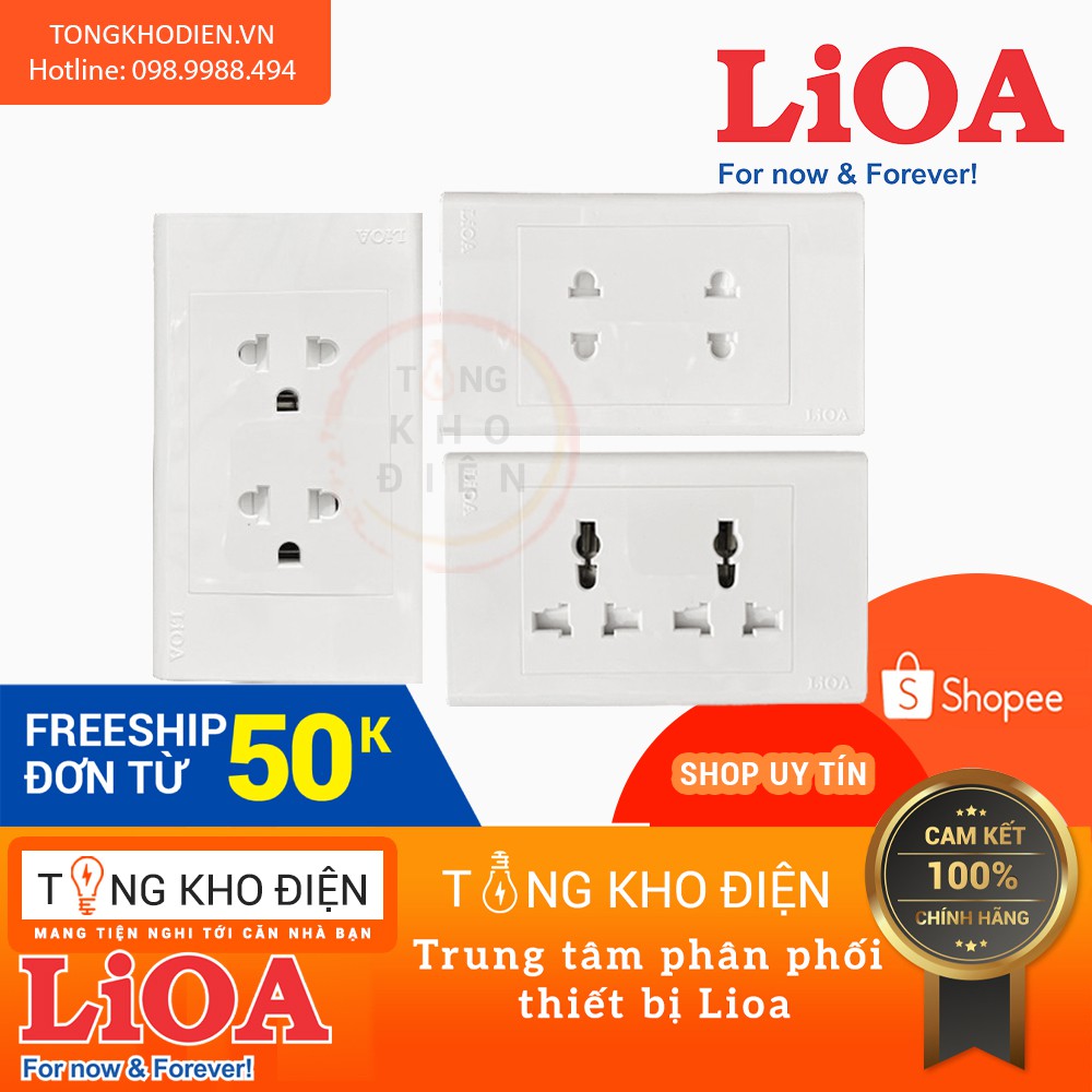 [CHÍNH HÃNG] Mặt 2 ổ cắm LiOA (âm tường + lắp nổi)