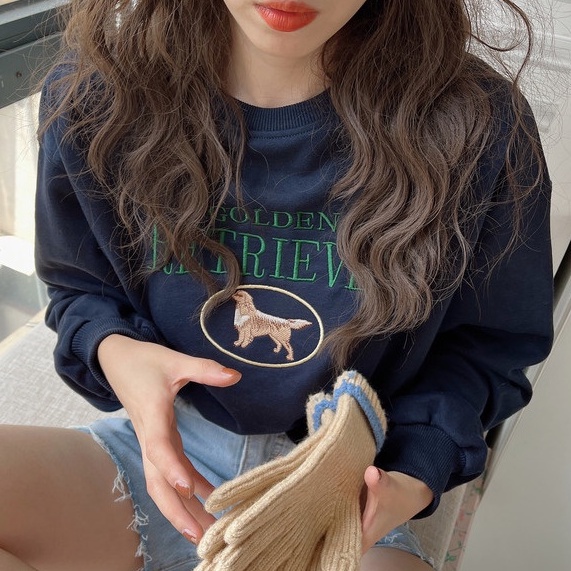 Áo Nỉ Cổ Tròn Dài Tay In Chữ Phong Cách Retro Kiểu Mới 55623