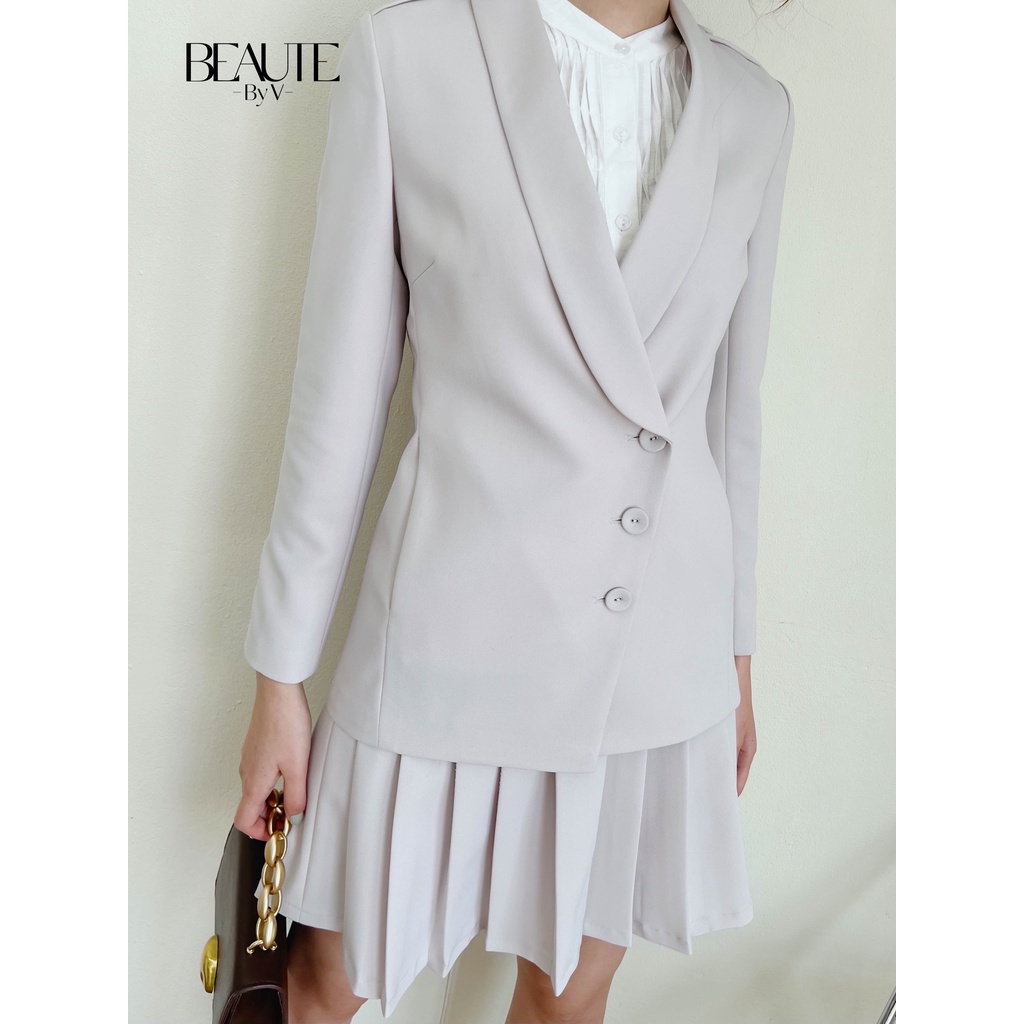 BEAUTEBYV - Áo blazer nữ vạt chéo đính khuy bọc Linci